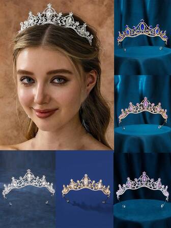 1pc Fashionable Bridal Crown, Zinc Alloy Crystal Rhinestone Bride Tiara For Wedding Party, Adult Portrait, Various Gemstone Colors, Bridal Crown Birthday Gift, Princess Headpiece