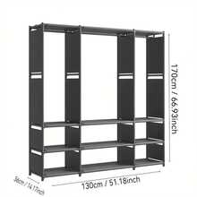 1个多功能金属衣帽架，1-3层简约衣架带鞋架，黑/白防尘衣柜收纳架，新款卧室落地式衣帽架，时尚简约加厚钢管收纳架 - 彩色 - 查看 11
