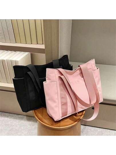 1 件男女休闲单肩包，大容量手提包学生书包，纯色单肩包，健身包旅行包，学校和工作用手提包