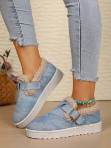 Botas casuales de algodón con estilo coreano para mujer, de nueva llegada con puntera redonda, suela gruesa y terciopelo de algodón, para otoño/invierno 2025