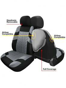 Universal Car Seat Covers Full Set - Airbag Compatible Auto Seat Protectors For SUV, Sedan, Van - 9-Piece Set (2 Front Covers + Backrest Cover + Rear Bench Cover + 5 Headrest Covers) & 4-Piece Set (2 Front Covers + 2 Headrest Covers) - 款式A - 查看 5