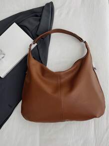 1个女士时尚简约手提包 - 大容量单肩托特包，带安全拉链，百搭时尚配饰，有浅黑色/酒红色/棕色可选 - 棕色 - 查看 8