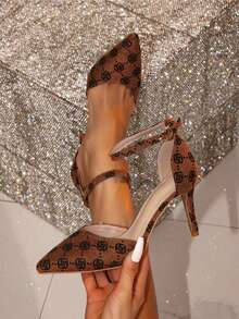 女士棕色尖头高跟鞋、复古碎花高跟鞋、镂空高跟鞋、棕色高跟鞋、复古碎花高跟鞋、布艺高跟鞋、做旧高跟鞋、派对高跟鞋、复古棕色浅口鞋、复古碎花浅口鞋、办公室浅口鞋 - 鏽棕色 - 查看 2