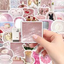 50pcs Pink Cute & Gentle Ins Style Minimalist Decorative Stickers For Bookshelf, Refrigerator, Wall, Picture Books - Multicolor - View 8