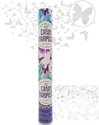 Lote de 10 Cañones Confeti Mariposas Blancas para Bodas Biodegradables 40 CM - Bodas Lanzaconfeti, lanza pétalos