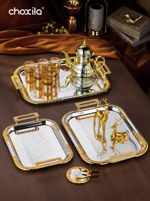 choxila 1pc Storage Tray With Handle, Highly Attractively Home Decor, Serving Tray, Wheat Pattern, Perfect As A Gift For Friends, Family, Or Loved Ones. Ideal For Organizing Coffee Cups, Tea Cups, Teapots, Snack Bowls, Cosmetics, And Jewelry - Tray - View 2