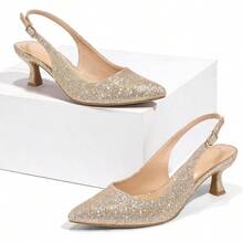 Mysoft Women's Slingback Kitten Heel Pumps 2-Inch Low Heels Closed Toe Party Wedding Dress ShoesChristmas - 玫瑰金 - 查看 8