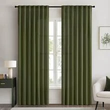 White Privacy Sheer Curtains 84 Inch, Light Filtering 2 Panels Set - Olive Green - View 12
