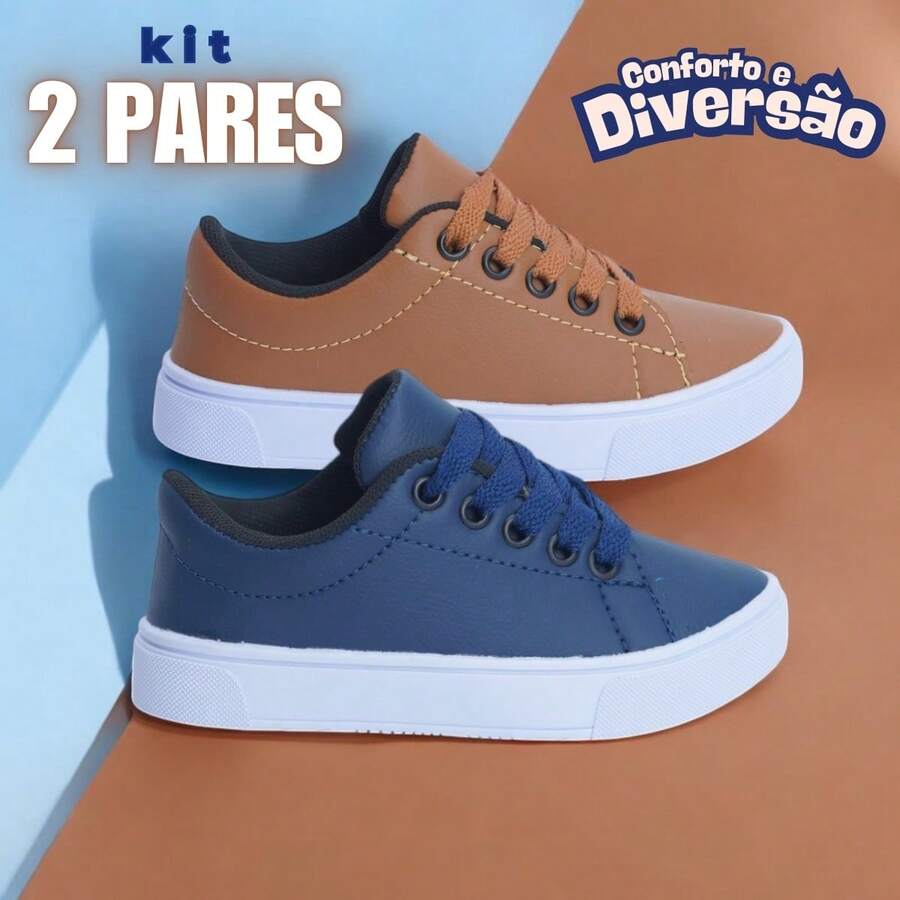Kit 2 Pairs Of Versatile Boys' High School Sneakers For Everyday Wear With Style - 藍色 - 查看 1