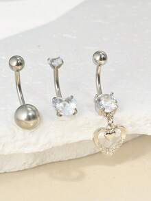 4 Soft Ceramic Full Diamond Navel Rings, Horizontal Bars, Simple Navel Rings, Stainless Steel Navel Buckles, Women's Abdominal Navel Nails, Human Puncture Accessories Suitable For Daily Life Wear