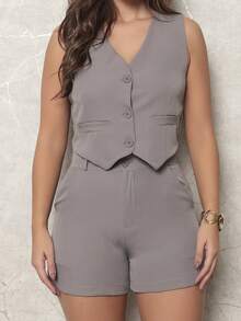 New Stylish And Elegant Summer Suits Vest Set With Shorts - Màu Xám nhạt - Xem 2