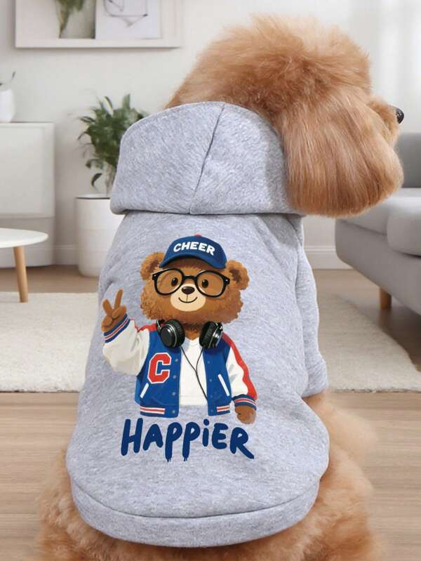 1pc Grey Pet Sweatshirt, Warm Thermal Lining Pet Clothes For Autumn/Winter, Suitable For Poodle, Bichon Frise, Small Dogs, Cat, British Shorthair, Anti-Shedding