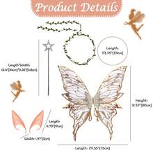 JEWELRYWE Large Fairy Wings Glitter Transparent Fairy Costume, Butterfly Wings Angel Elf Dress Accessories, Holiday Party Cosplay Dress Up, Fairy Magic Wand Garland Elf Ears - màu xanh lá - Xem 3