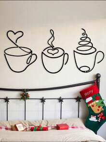 1PC Metal Coffee Cup Decor, Minimalist Line - Art Design, Adds Cozy Vibes. Perfect For Kitchen, Cafe, Office, Home Decor. Christmas Decorations Room Decor Christmas