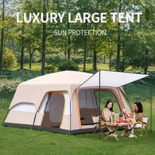 4-6 Person Large Tent For Camping & Outdoor Adventures - Brown All-Season Family Tent With Sunshade, Rain & Wind Protection, Spacious Interior For Living Room, Bedroom, Kitchen, Picnics, Tent For Camping, Picnic Shelter Camping Tent - Multicolor - View 3