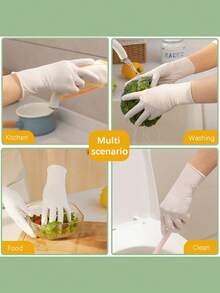 100 szt. wielofunkcyjnych rękawiczek nitrylowych, jednorazowych, odpowiednich do kuchni, łazienki, domu, fabryk. Można ich używać do sprzątania, przygotowywania jedzenia, mycia warzyw i wielu innych zastosowań. Do makijażu, tanio, do wystroju pokoju, toaletki, podróży, sypialni, akcesoriów do makijażu.
