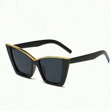 A Pair Of Cat-Eye Metal-Rimmed Fashionable And Individual Glasses For Women, Made Of PC Material For Decoration, Exudes A High-End Feel And Is  For Taking Street Photos And Checking In - 黑色 - 查看 7