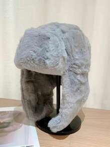 1pc Winter Warm Trapper Hat, Outdoor Rabbit Fur Fashion Casual Earmuff Hat, Windproof Cycling Cap, Black Brimless Beanie Winter Outfits Fall - Multicolor - View 10