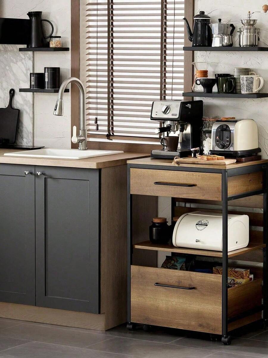 SoBuy FKW118-PF, Industrial Vintage Style Kitchen Trolley Cart Kitchen Storage Trolley Serving Trolley With Mobile Storage Chest