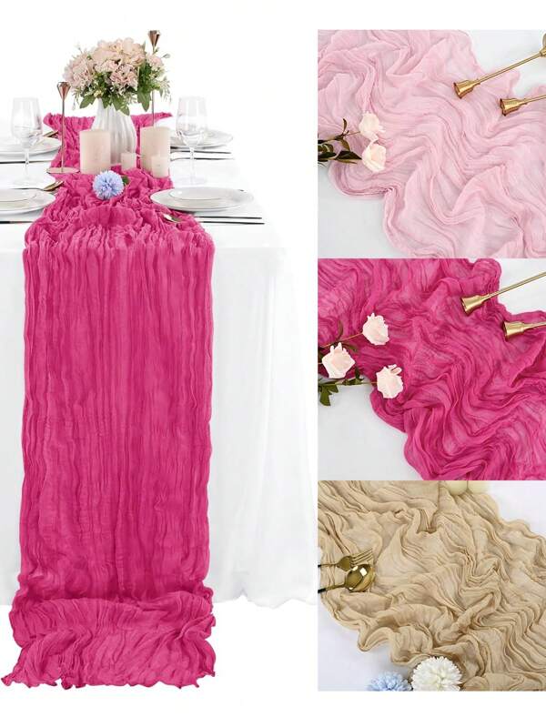 1/5 Piezas Cheesecloth de estilo bohemio color fucsia, mantel de algodón arrugado, mantel semi-transparente para mesa de comedor, fiesta, cumpleaños, decoración de ambiente romántico, Navidad, Halloween, decoración del hogar