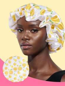 1PC Printed Animal Fruits Casual Cute Satin Hair Bonnet Wide Brimmed Elastic Band Splicing Sigle Layer Sleeping Night Caps For Women Hair Care Hats Curly Bonnet