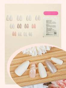 24pcs Medium Almond Shaped Spring Leaf Pattern Glitter Nail Stickers, Full Coverage Shiny Fake Nails, Suitable For Women And Girls Daily Wear - 多色 3 - 查看 10