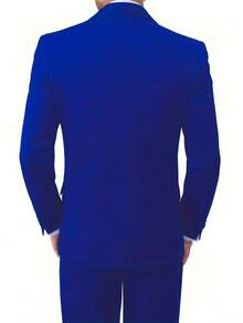 3pcs Men Business Suit Set, Including Jacket, Vest And Trousers, Slim Fit Stretchy Solid Color Work Formal Wear - Royal Blue - View 2