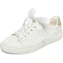 8834A Wedding Shoes Bridal Sneakers Flats Bride Tennis Shoes Lace Sneakers - Personalized Customization Available - Ngà voi - Xem 1