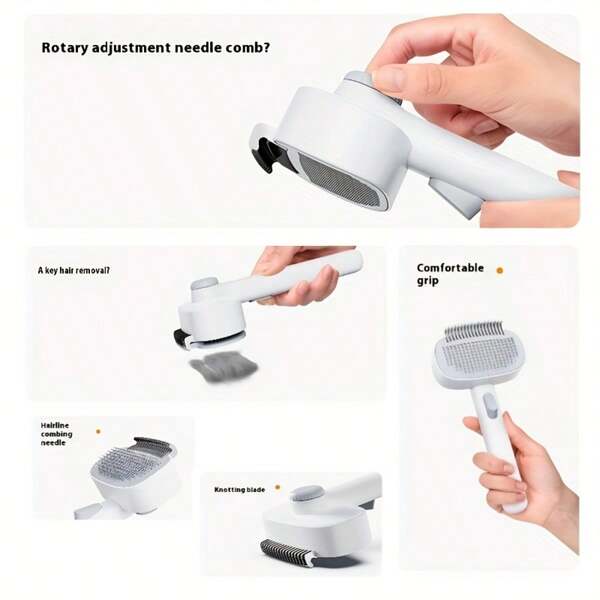 1pc Rotatable Adjustable Pet Brush, Dual Function Detangling & Deshedding, One-Click Hair Removal, Stainless Steel Blades Round Tip Safe For Skin, Practical Pet Grooming Tool, Suitable For All Pet Breeds, Cats & Dogs