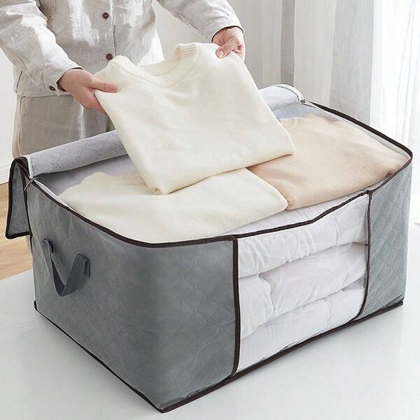 XIESHOU 1 pièce Sac de rangement zippé pour couverture, sac de rangement pliable en non-tissé confortable, grand sac de rangement pour couvertures, oreillers, couettes, linge avec fenêtre transparente