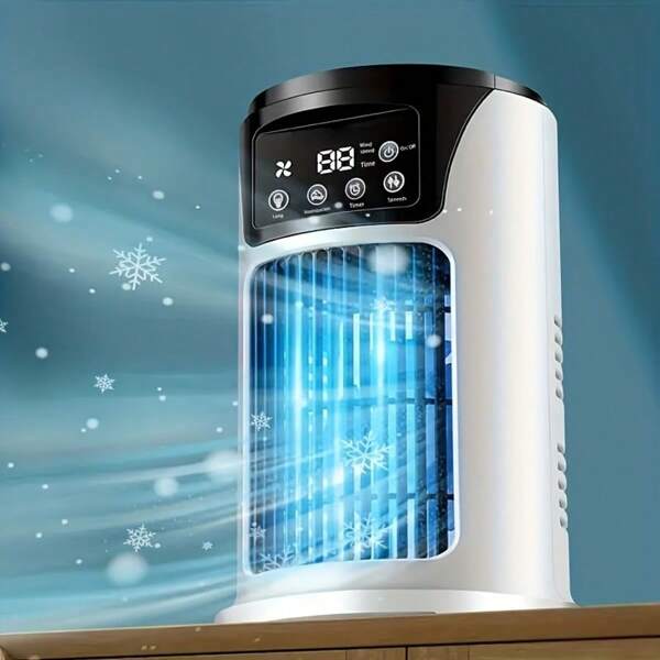 Ventilateur de climatiseur portable, refroidisseur d'air évaporatif, 3 brumes froides, 6 vitesses et minuterie de 6h, ventilateur de bureau à pulvérisation, chambre, bureau, camping, silencieux, léger et portable, humidificateur de climatiseur portable, ventilateur lumineux d'atmosphère, refroidisseur d'air USB