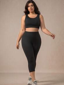 XianBinXiu 1 Stück Yoga-Hose für Damen in Große Größen mit hoher Taille und Taschen, 7/8 Länge enge Leggings, Farben Schwarz & Grau - Schwarz - Übersicht 8