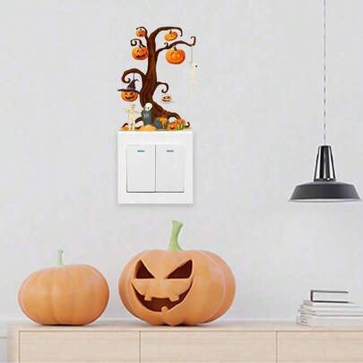 1/3pcs Halloween Decorative Stickers, Holiday Atmosphere Decor Stickers, PVC Flat Decorative Stickers, Bats, Witch Cats, Pumpkin Trees Decorative Stickers Can Be Freely Decorated DIY Stickers, Storage Decor Stickers, Kitchen Stickers, Bedroom Headboard Stickers, Self-Adhesive Switch Stickers, Wall Stickers