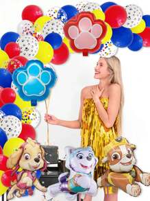 Paw Patrol 71/75pcs Paw Patrol Themed Party Balloons, Yellow, Blue, Red And White Claw Colored Sequin Latex Balloons, Little Handsome Ryder And Dog Archie, Zhu Zhu And Tian Tian Ali Colorful Arch Wreath DIY Set, Macaron Latex Balloons, Birthday, Wedding, Engagement, Festival Event Anniversary Themed Party Decoration Balloons