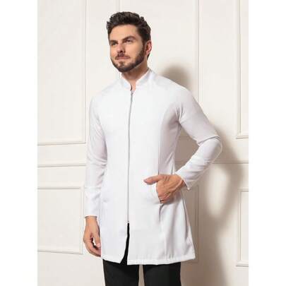 Jaleco Masculino Branco Gabardine Zíper Ritz