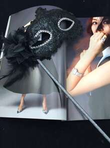 1 件女士多色威尼斯羽毛化妆舞会面罩手持道具，适合节日、派对、联欢会、表演万圣节万圣节配饰 - 彩色 - 查看 3