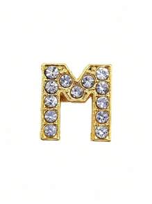 1pc Gold Faux Crystal Letter DIY Decor Accessory, Suitable For DIY Hole Shoes, Clogs, Bracelets, Necklaces, Watch Bands, Pet Collars, Women's Belts, Perfect Birthday, Holiday, Back To School Gift, Minimalist Fashion Accessory - Gold - View 3