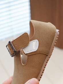 1双儿童圆头魔术贴防滑软底休闲平底鞋，适合学生日常穿着，春秋季 - 駝色 - 查看 5