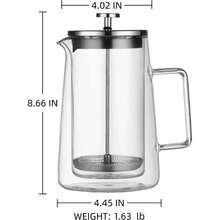 963.9g/34oz Cafetera de émbolo francés de vidrio, vidrio resistente al calor de doble capa, filtro de acero inoxidable, apta para café, té y frío