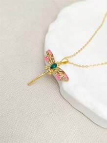 1 件优雅波西米亚风格彩色蜻蜓吊坠项链，适合女性日常、派对、旅行珠宝礼物