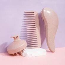 4pcs/Set Wheat Straw Hair Brush Set, Wide Tooth Styling Comb, Silicone Scalp Massage Shampoo Brush