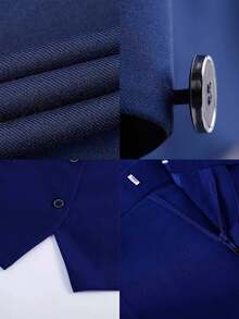 4 Pcs Men Blazer Jacket Vest Pants Tie Lapel Collar One Button For Evening Prom Dinner Wedding Banquet Men Classic Commuting Suit - 藏蓝色 - 查看 5