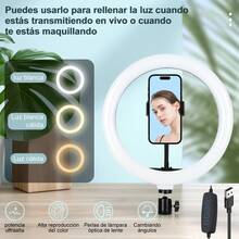 Aro de luz LED profesional de 12 pulgadas con soporte para teléfono móvil y tres modos de ajuste de luz - Blanco - Ver 1