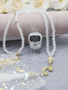 一套星月吊坠手链戒指，带夜光计数袋，斋月祈祷套装，星月印花礼品袋，斋月礼物，电子念珠戒指斋月计数器 - 彩色 - 查看 13