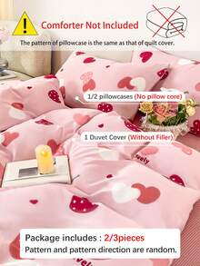 2/3件套浪漫爱情主题提花床上用品套装，超柔软，男女皆宜，学生宿舍理想之选，甜美可爱，水洗磨毛被套和枕套套装，春夏款，可选单人/双人/特大号尺寸