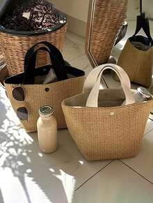 Túi tote dệt phong cách Bohemian - Túi tote lớn màu đen, thích hợp cho đi biển, cắm trại và các hoạt động ngoài trời, được làm từ vải bền chắc, có khóa nam châm, lý tưởng cho những chuyến phiêu lưu của phụ nữ, du lịch biển và trang phục phong cách Bohemian. - Nhiều màu - Xem 1