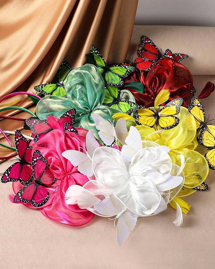 Organza Fascinators Hats - Monarch Tea Party Hat With Hairpin, 2025 Derby Headwear - Màu vàng - Xem 6