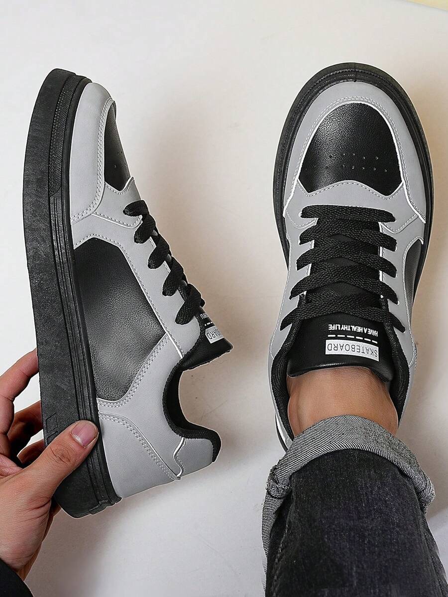 Men's Black & Ash Minimalist Sneakers - Balanced Life Comfort Shoes For Weekday Warrior, Year-Round Bold Contrast Urban Essentials - 黑灰 - 查看 1