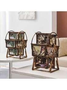 1个创意复古旋转摩天轮相框 - 4英寸/5英寸个性化家庭相框，可容纳12张照片，需自行组装，包含ABS塑料相框和随机图案插片 - 生日礼物、家居装饰、办公桌配件、情人节惊喜、复活节纪念品、客厅装饰、家庭回忆珍藏 - 銅色 - 查看 9