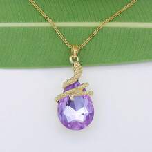 18k Gold Plated Water Drop Crystal Multicolor  Snake Pendant Necklace 16"+2"2025 - 淺紫色 - 查看 10